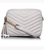 Lychee Bags White PU Quilted Sling Bag
