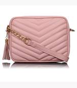 Lychee Bags Peach PU Quilted Sling Bag