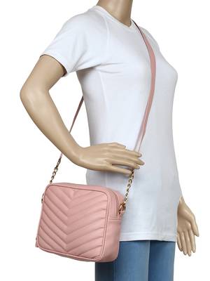 Lychee Bags Peach PU Quilted Sling Bag 5