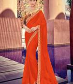 Orange embroidered chiffon saree with blouse