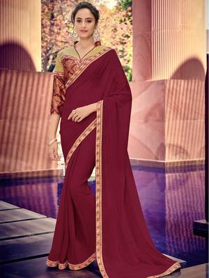 Maroon embroidered chiffon saree with blouse 1