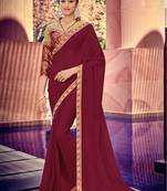 Maroon embroidered chiffon saree with blouse