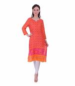 Orange Printed Viscose Kurti