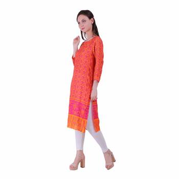 Orange Printed Viscose Kurti 2