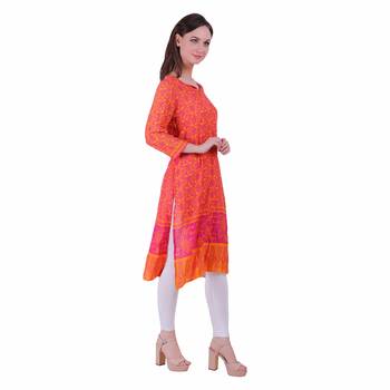 Orange Printed Viscose Kurti 3
