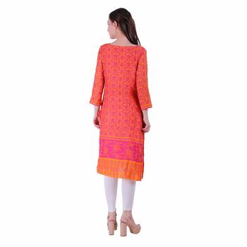 Orange Printed Viscose Kurti 4