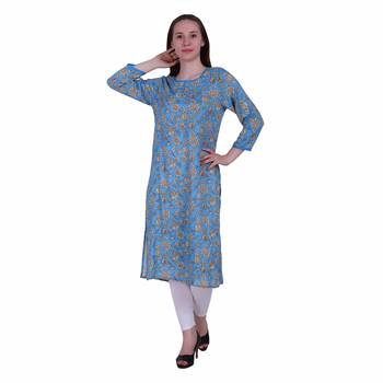 Sky Blue Printed Viscose Ethnic Kurti 1