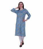 Sky Blue Printed Viscose Ethnic Kurti