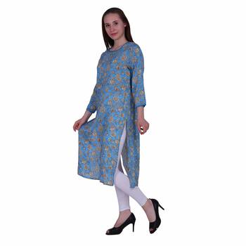 Sky Blue Printed Viscose Ethnic Kurti 2