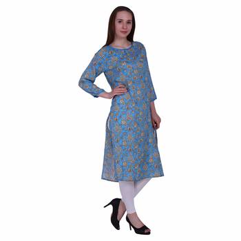 Sky Blue Printed Viscose Ethnic Kurti 3