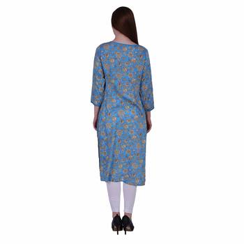 Sky Blue Printed Viscose Ethnic Kurti 4