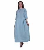 Sky Blue Plain Linen Ethnic Kurti