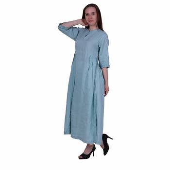 Sky Blue Plain Linen Ethnic Kurti 2