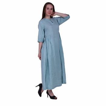 Sky Blue Plain Linen Ethnic Kurti 3