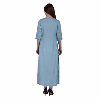 Sky Blue Plain Linen Ethnic Kurti 4