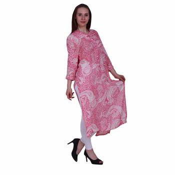 Red Embroidered Rayon Party Wear Kurti 3