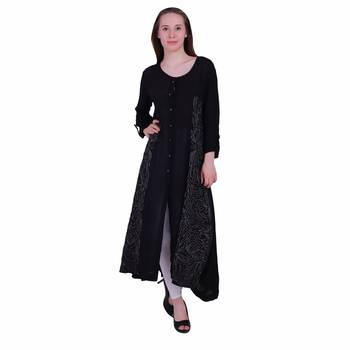 Black Embroidered Rayon Ethnic Kurti For Women 1
