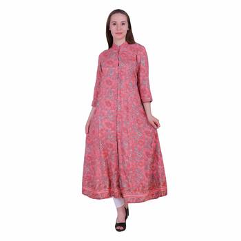 Red Printed Rayon Party Wear Kurti 1