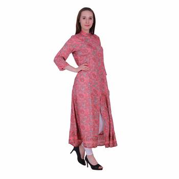 Red Printed Rayon Party Wear Kurti 3