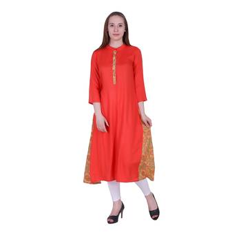 Orange Plain Rayon Ethnic Kurti 1