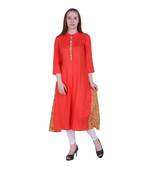 Orange Plain Rayon Ethnic Kurti