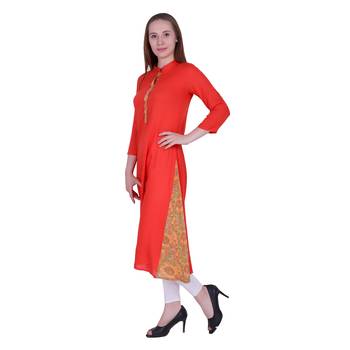 Orange Plain Rayon Ethnic Kurti 2