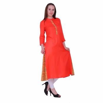 Orange Plain Rayon Ethnic Kurti 3
