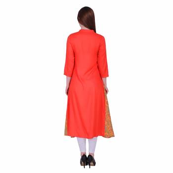 Orange Plain Rayon Ethnic Kurti 4