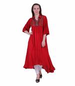 Red Embroidered Rayon Party Wear Kurti