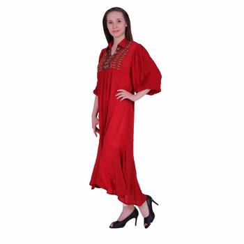 Red Embroidered Rayon Party Wear Kurti 3