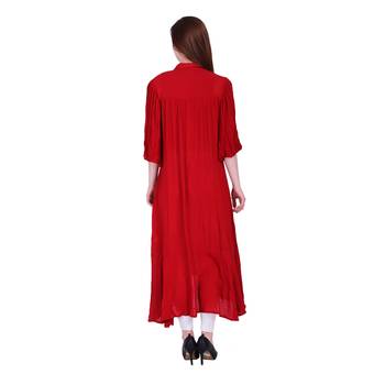 Red Embroidered Rayon Party Wear Kurti 4