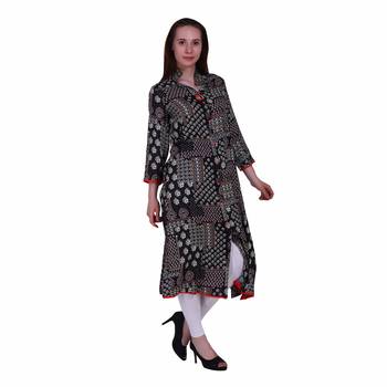 Black Printed Rayon Party Wear Kurti 1