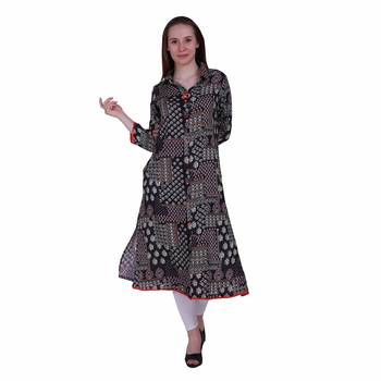 Black Printed Rayon Party Wear Kurti 2