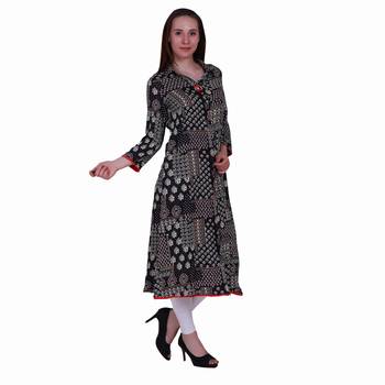 Black Printed Rayon Party Wear Kurti 3