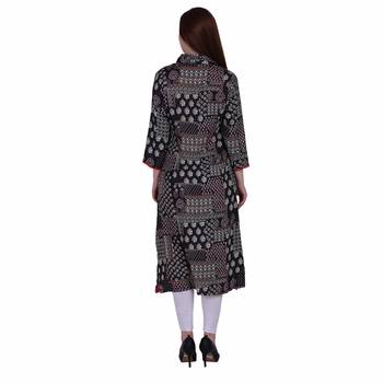 Black Printed Rayon Party Wear Kurti 4