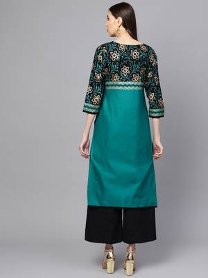 Green printed cotton long kurtis 6