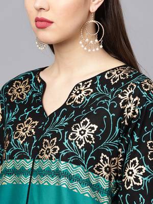 Green printed cotton long kurtis 7