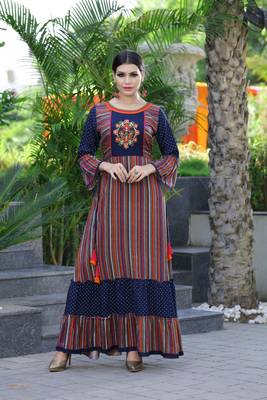Blue printed rayon long kurtis 1