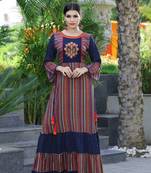 Blue printed rayon long kurtis