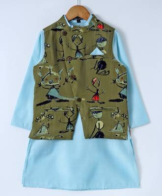 Blue plain cotton poly boys-kurta-pyjama 1