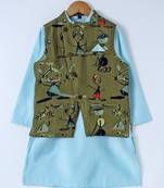 Blue plain cotton poly boys-kurta-pyjama