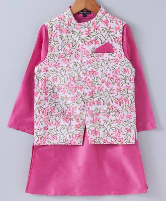Pink plain cotton poly boys-kurta-pyjama 1