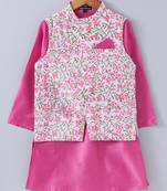 Pink plain cotton poly boys-kurta-pyjama
