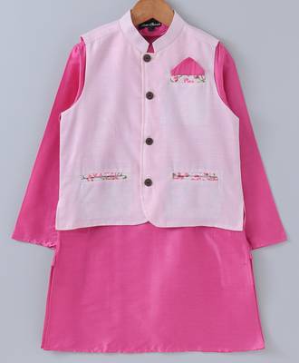Pink plain cotton poly boys-kurta-pyjama 1
