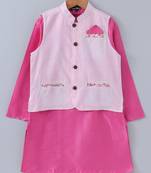 Pink plain cotton poly boys-kurta-pyjama