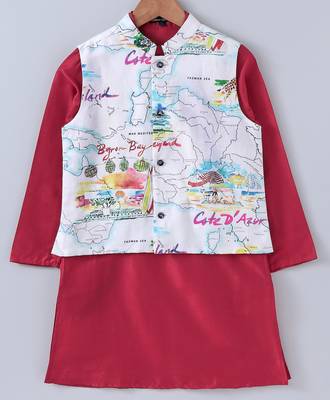 Red plain cotton poly boys-kurta-pyjama 1
