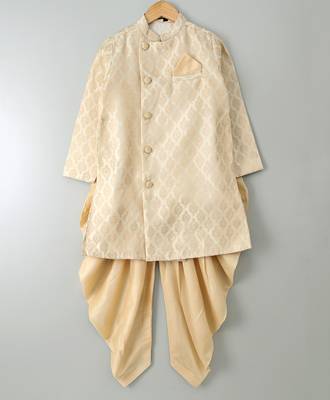 Gold woven brocade boys sherwani 1