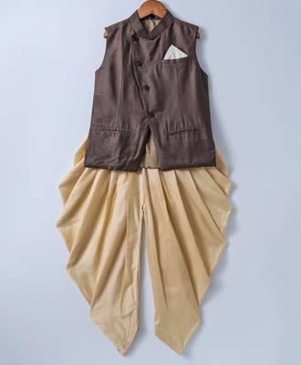 Brown plain silk blend boys-dhoti-kurta 1