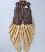 Brown plain silk blend boys-dhoti-kurta