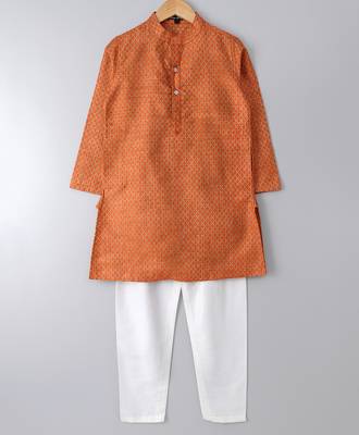 Orange plain polyester boys-kurta-pyjama 1